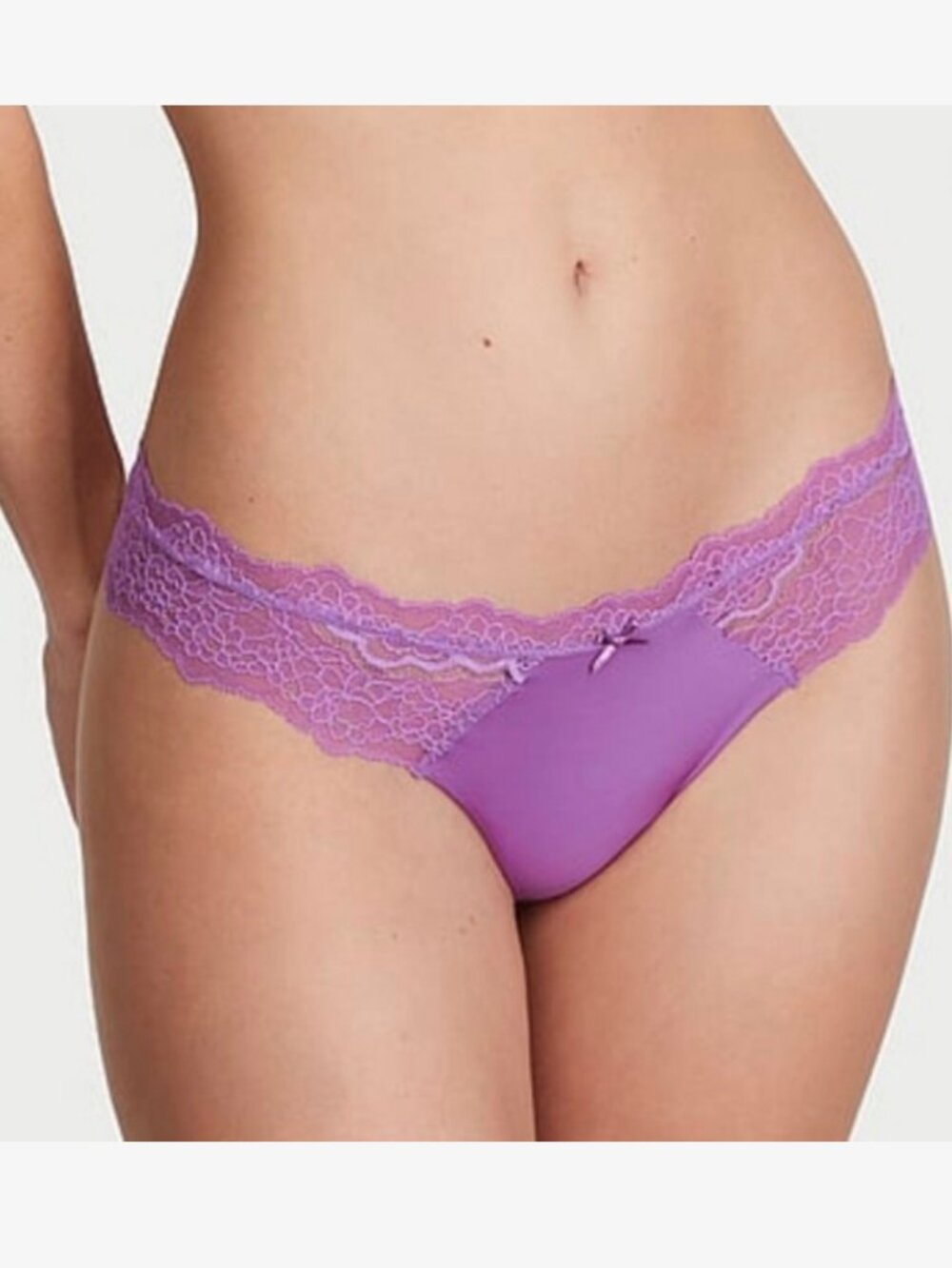 Victoria's Secret Dream Angles Lace-Trim Thong Panty Purple Tease (M) NWT!